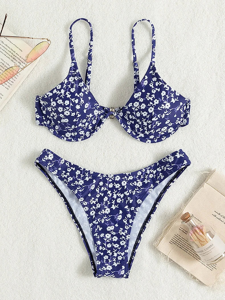 Floral Navy Blue Bikini